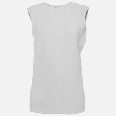 Pre-owned Celine Light Blue Cotton Raime Blend Sleeveless Top S