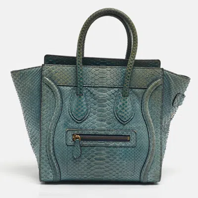 Pre-owned Celine Light Blue Python Micro Luggage Tote