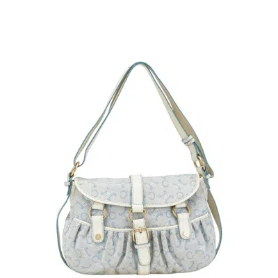 Pre-owned Celine Light Blue White Canvas Leather Shoulder Bag ()