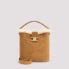 Celine Medium Louise Bucket Bag With Shearling Trim In Light Brown