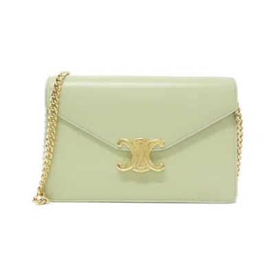 Pre-owned Celine Light Green Leather Chain/shoulder Wallet ()