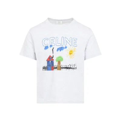 Celine Light Grey Cotton T-shirt In White