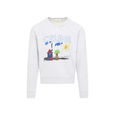 Celine Light Grey Printed Sweatshirt In Gray