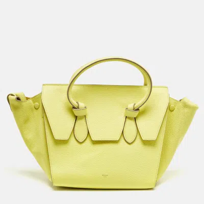 Pre-owned Celine Lime Yellow Leather Mini Tie Tote