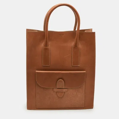 Pre-owned Celine Linda Tan Leather Shopper Tote In Brown