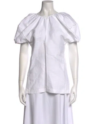 Pre-owned Celine Linen Bateau Neckline Button-up Top In White