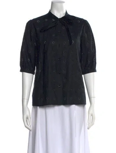 Pre-owned Celine Linen Floral Print Blouse In Black