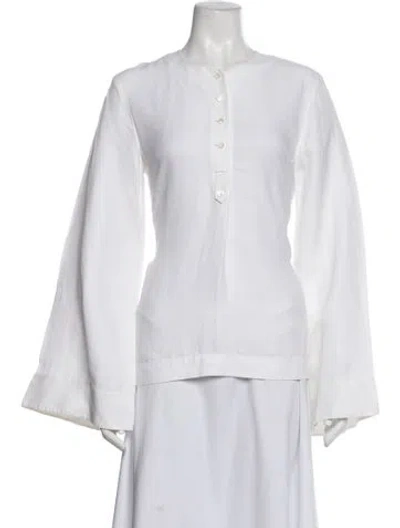 Pre-owned Celine Linen Long Sleeve Blouse In White