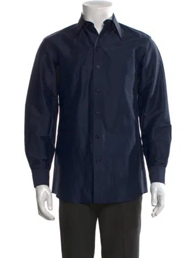 Pre-owned Celine Linen Long Sleeve Shirt In Blue