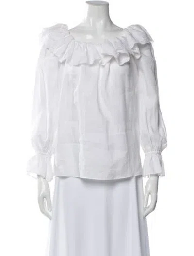 Pre-owned Celine Linen Off-the-shoulder Blouse In White
