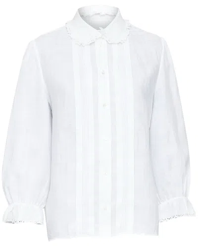 Pre-owned Celine Linen Ramie Eyelet Ruffled Collar Pleated Shirt