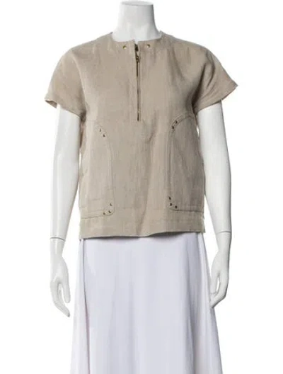 Pre-owned Celine Linen Short Sleeve Top In Neutral