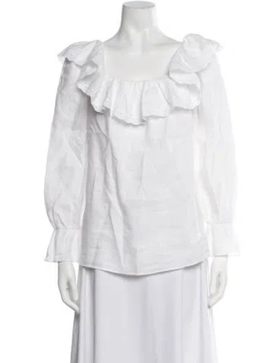 Pre-owned Celine Linen Square Neckline Blouse In White