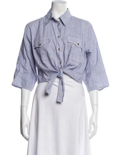 Pre-owned Celine Linen Striped Button-up Top In Blue