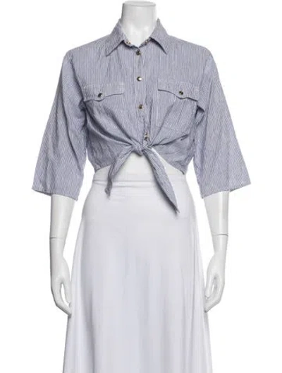 Pre-owned Celine Linen Striped Button-up Top In White