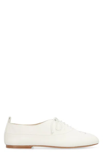 Celine Lise Leather Lace-up Shoes In White