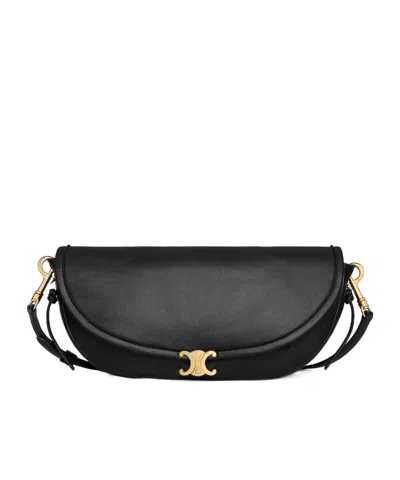 Celine Little Halfmoon Soft Triomphe In Supple Shiny Lambskin In Black