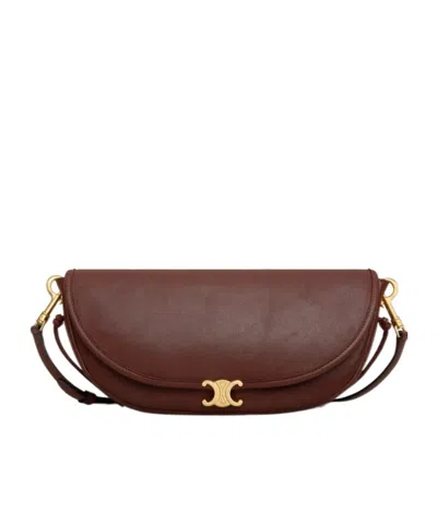 Celine Little Halfmoon Soft Triomphe In Supple Shiny Lambskin In Brown
