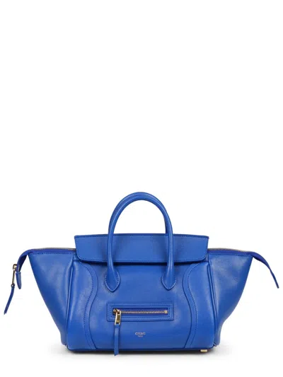 Celine Little Luggage In Supple Shiny Lambskin In Blue