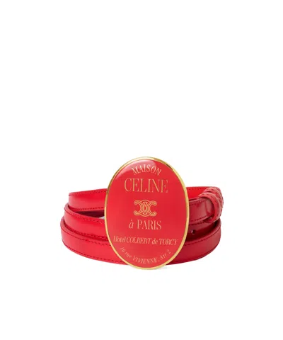 Celine Little Maison  Belt In Taurillon Leather With Varnished Buckle In Red