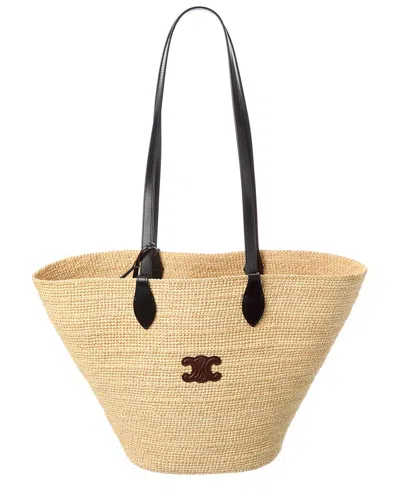 Celine Little Straw & Leather Tote In Brown