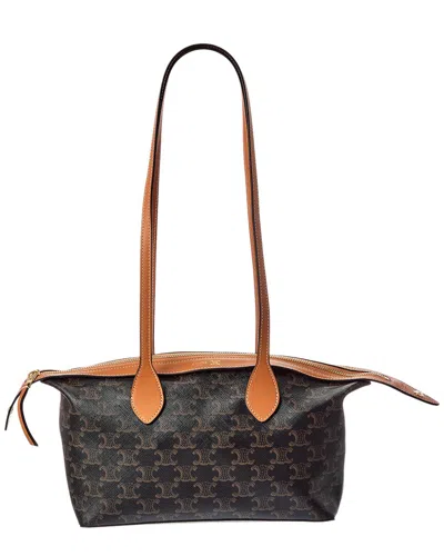 Celine Little Triomphe Canvas & Leather Duffel Bag In Brown