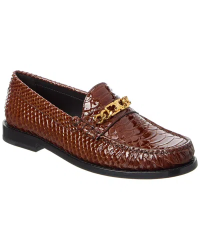 Celine Loco Triomphe Python-embossed Patent Loafer In Brown