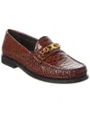 Celine Loco Triomphe Python-embossed Patent Loafer In Brown