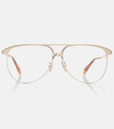 Celine Logo Aviator Glasses In Gold