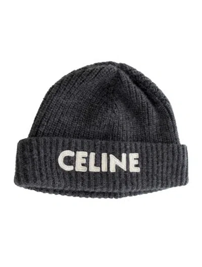 Pre-owned Celine Logo Beanie In Gray