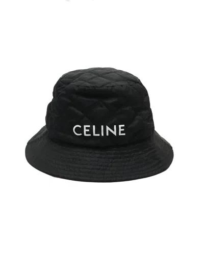 Pre-owned Celine Céline Logo Bucket Hat, Size M In Black