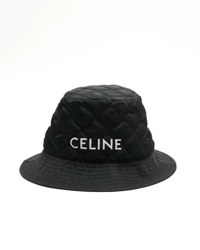 Pre-owned Celine Céline Logo Bucket Hat, Size M In Black