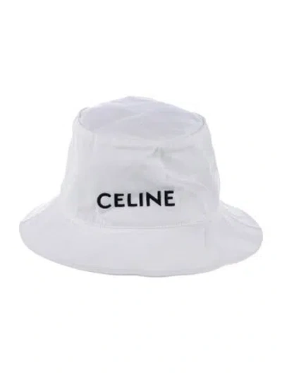 Pre-owned Celine Logo Bucket Hat In White