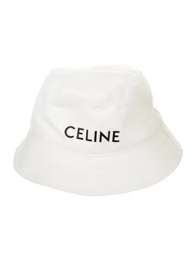 Pre-owned Celine Logo Bucket Hat In White