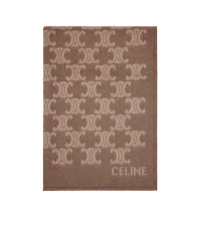 Celine Logo Cashmere Blanket In Brown