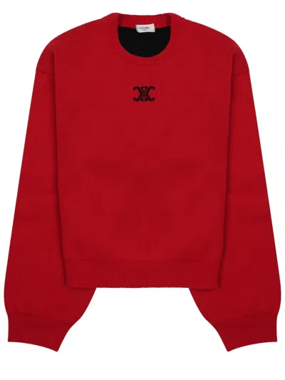 Celine Logo Cashmere Blend Sweater In Red