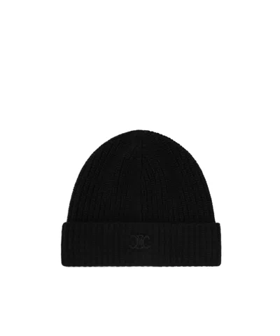 Celine Logo Cashmere Hat In Black