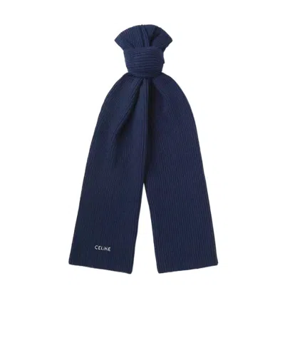 Celine Logo Cashmere Scarf In Blue