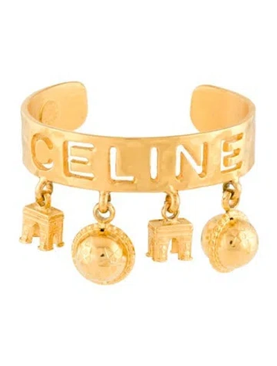 Pre-owned Celine Logo Charm Cuff Bracelet, 6.75" In Multi