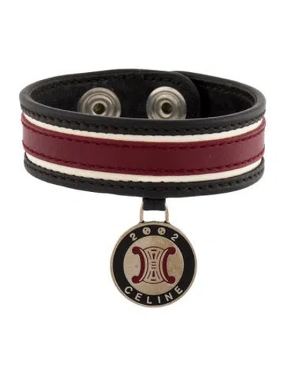 Pre-owned Celine Logo Charm Leather Bracelet, 6.75" In Multi