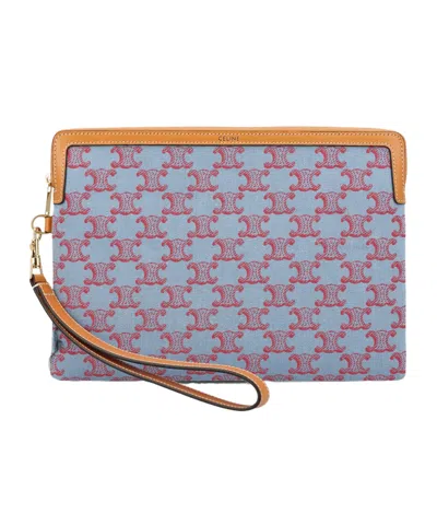 Celine Logo Clutch In Blue