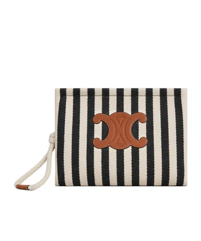 Celine Logo Clutch In Nude | ModeSens