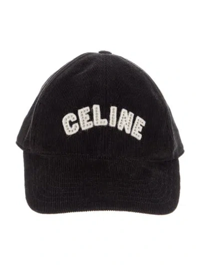 Pre-owned Celine Logo Corduroy Baseball Cap In Black