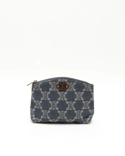 Celine Céline Logo Cosmetic Pouch In Blue