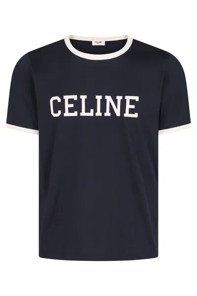 Celine Logo Cotton T-shirt In Black