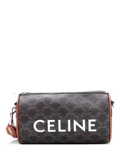 Pre-owned Celine Logo Cylinder Bag Triomphe Coated Canva Crossbody Bag In Brown
