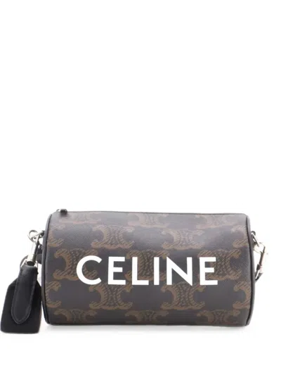Pre-owned Celine Logo Cylinder Bag Triomphe Coated Canva Crossbody Bag In Brown