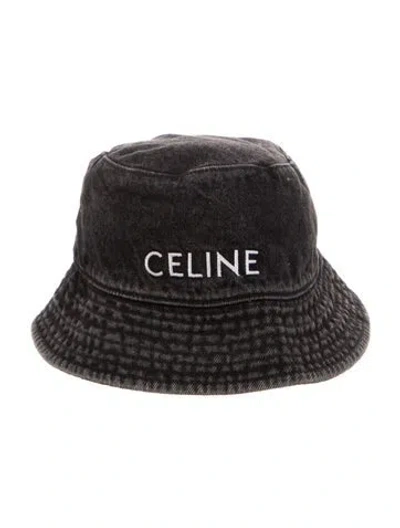 Pre-owned Celine Logo Denim Bucket Hat In Black