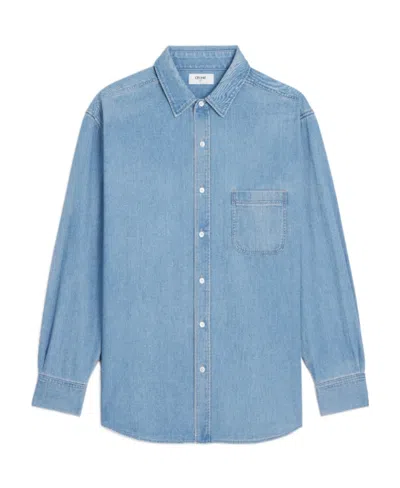 Celine Logo Denim Shirt In Blue
