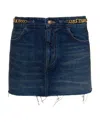 Celine Fringed Denim Mini Skirt With Pleats In Blue